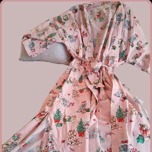 Printfresh Pink Christmas Dog Organic Cotton Vintage Style Holiday Lounge Robe